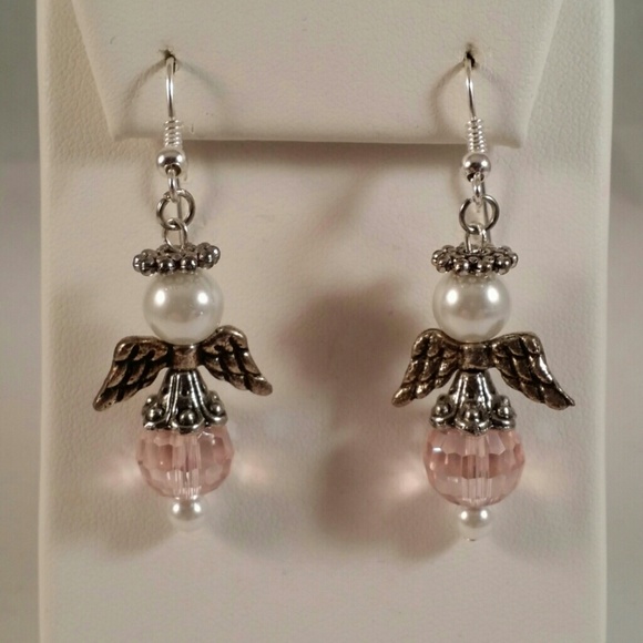 Pink crystal angel earrings. Hypoallergenic