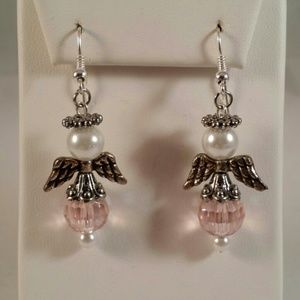 Pink crystal angel earrings. Hypoallergenic