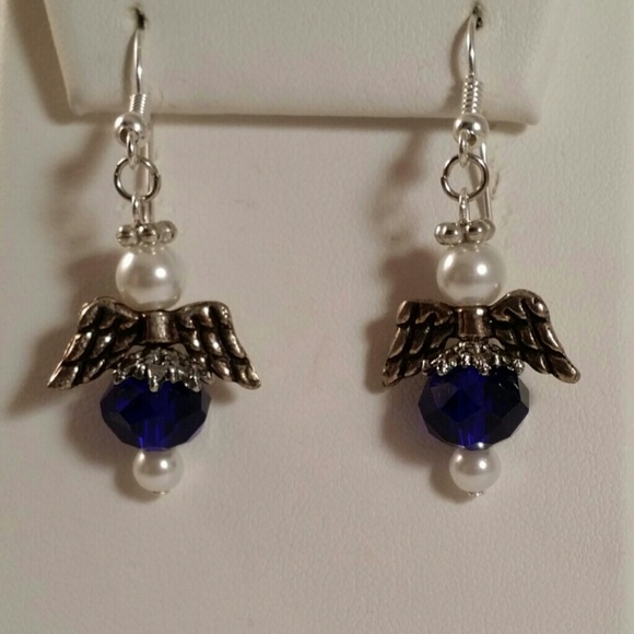 Sapphire crystal angel earrings. Hypoallergenic