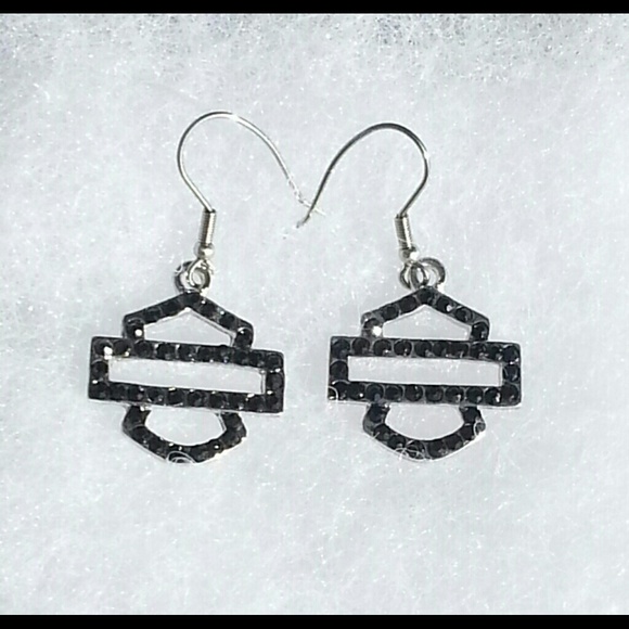 Harley Davidson Black Rhinestone Dangle Earrings