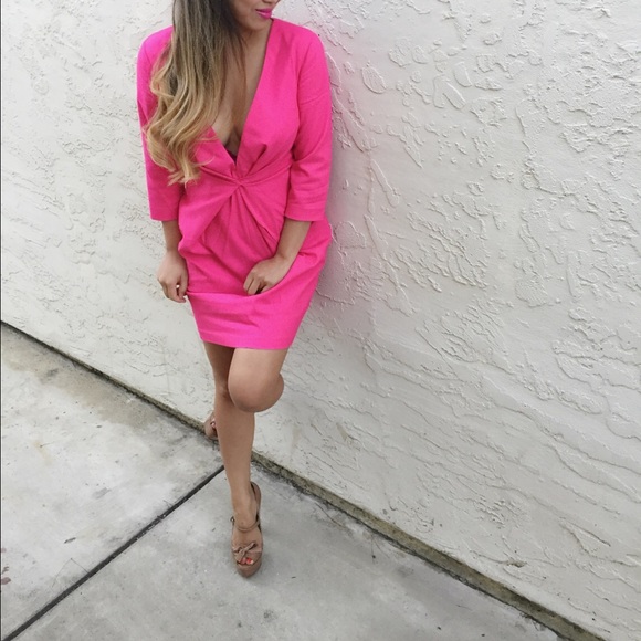 ASOS deep V neck dress in Hot Candy Pink 💗