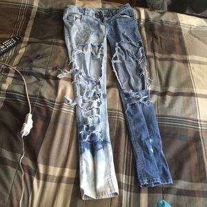 Hand bleached & cut skinny jeans