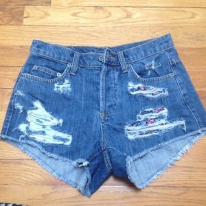 LF Carmar Denim Floral Distressed Shorts