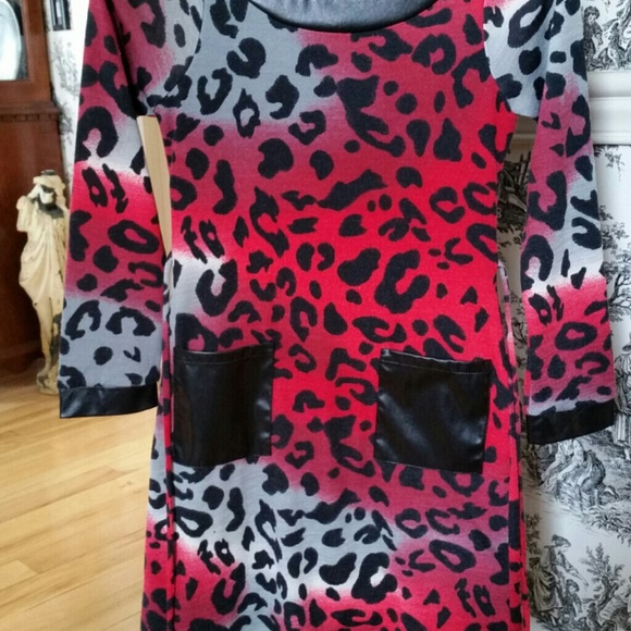 Girls Red/Black Animal Print Dress