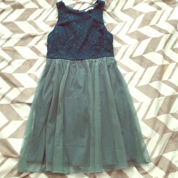 Blue Party Dress with Lace Bodice