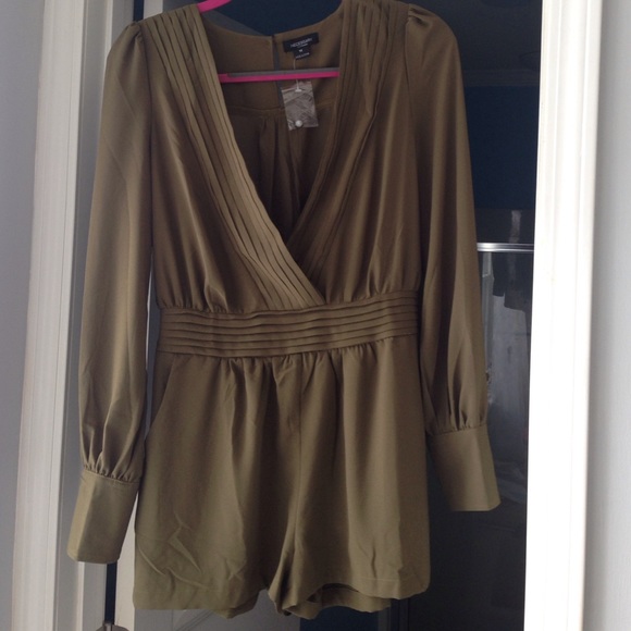 Olive deep V-neck romper. NWOT