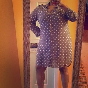 Grey polka dot shirt dress