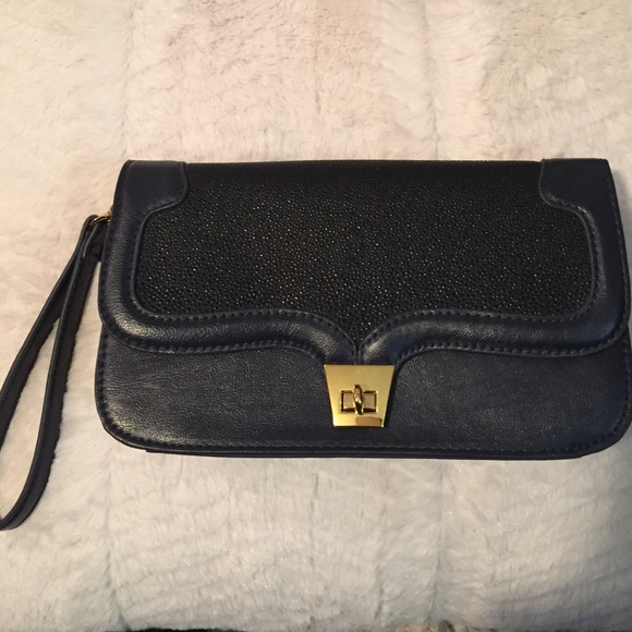Navy and black clutch