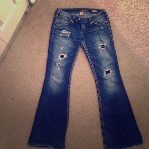 Distressed Flare Silver Jeans