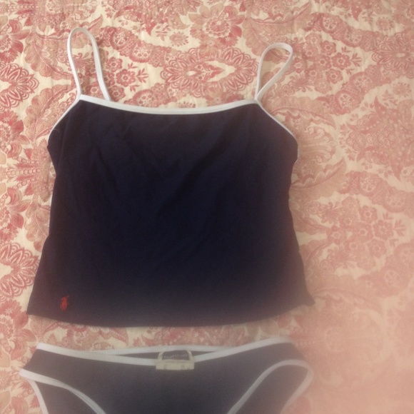 Size 8 Ralph Lauren navy tankini with white trim
