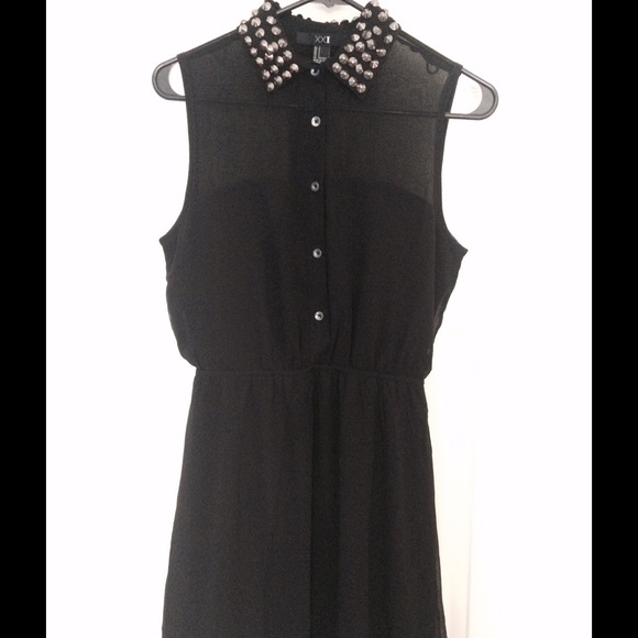 Studded Collar Black Dress