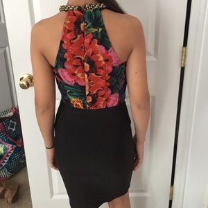 Floral Rhinestone Neck Black Bandage Bottom Dress