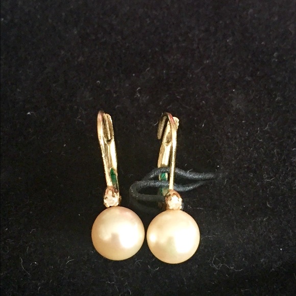6-6.5mm pearl & diamond lever back earrings - 14k