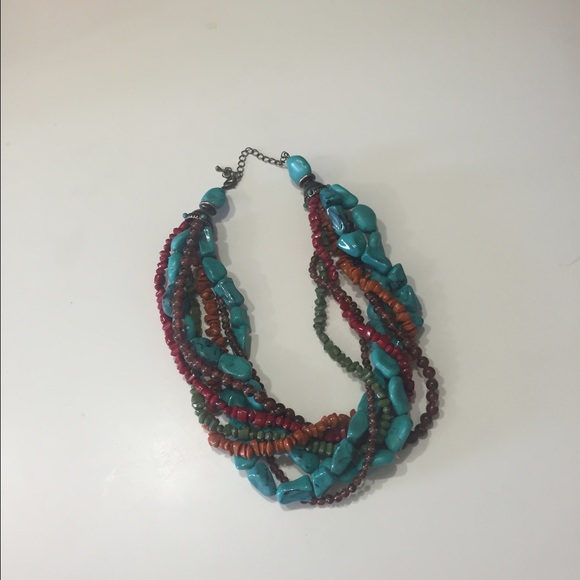Turquoise, brown, red bead necklace