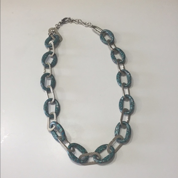 Turquoise and silver link necklace