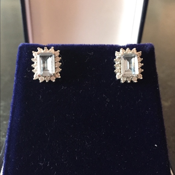 Aquamarine earrings & cubic zirc to match necklace