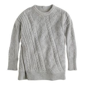 J CREW Wool side zip cable sweater in heather dove