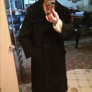 Vintage 1950s Immaculate Black Wool and Fur Coat