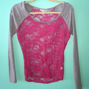 Pink and grey lace baseball tee