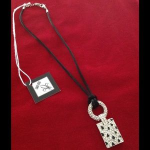 Necklace Crystal and Black Enamel on Silk Rope.