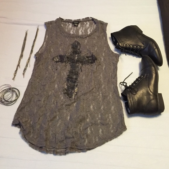 Lace black cross tank