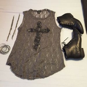 Lace black cross tank