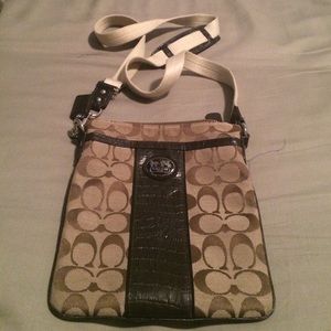 Brown and khaki Coach cross body bag