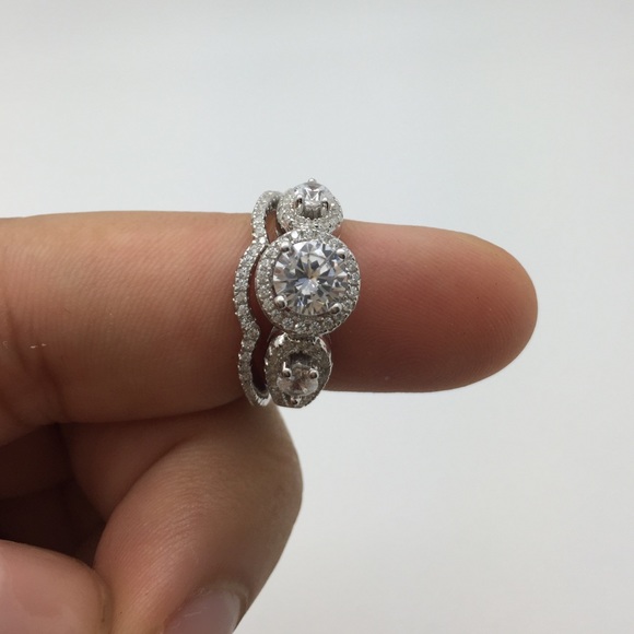 Sterling Silver CZ Rhodium 2-Piece Wedding Set