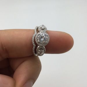 Sterling Silver CZ Rhodium 2-Piece Wedding Set