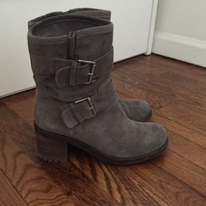 Troy boot in gray suede, gently worn.