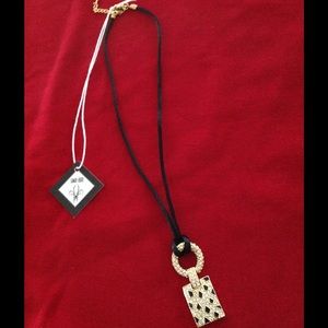 Necklace Gold Crystal enamel pendant on silk rope