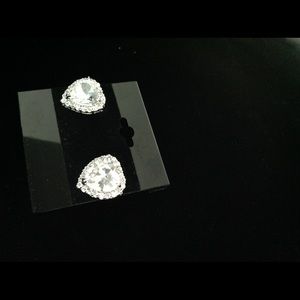 Earrings Heart Shape Rhodium Plated CZ