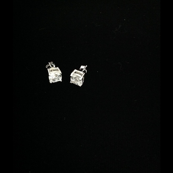 CZ Rhodium Plated Stud Earrings - Picture 1 of 2