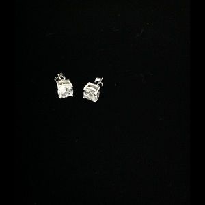 CZ Rhodium Plated Stud Earrings