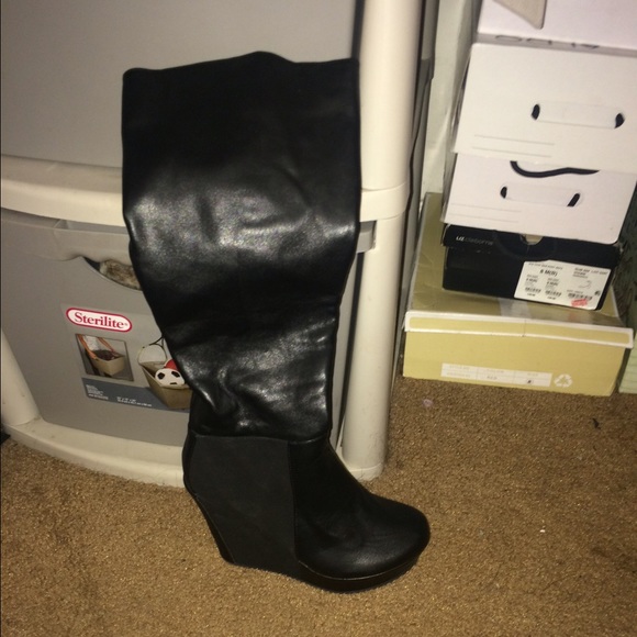 Knee high black wedges