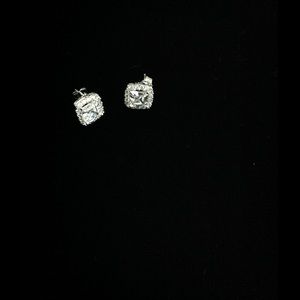 CZ Earrings Rhodium plated square cut.