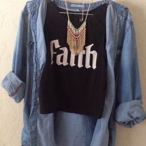 Forever21 Large Black "Faith" Crop top
