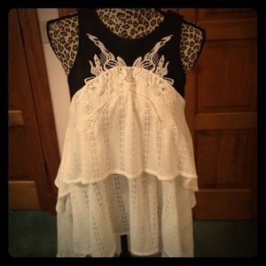 White sheer leather top tunic/ high-low dress