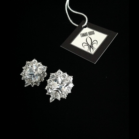 Earrings pierced CZ Rhodium Plated - Picture 1 of 2