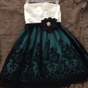 Turquoise, Black, and White Dress