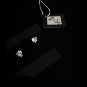 Earrings Heart Shape CZ Studs Rhodium Plated