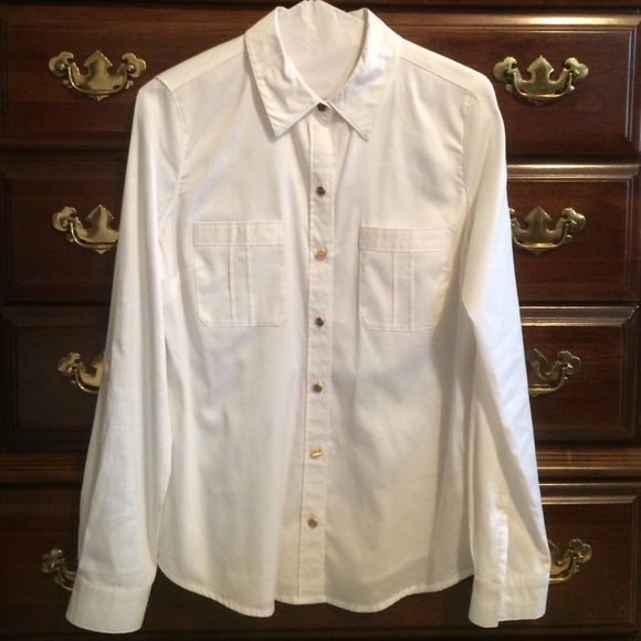 MK off white button up blouse w/ roll up sleeves - Picture 1 of 4
