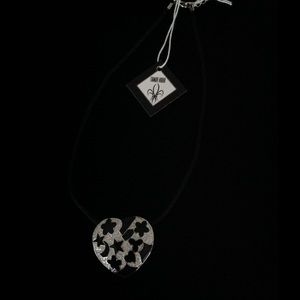 Necklace Crystal and Enamel Heart on Silk Rope