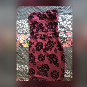 Burgundy dress with black roses