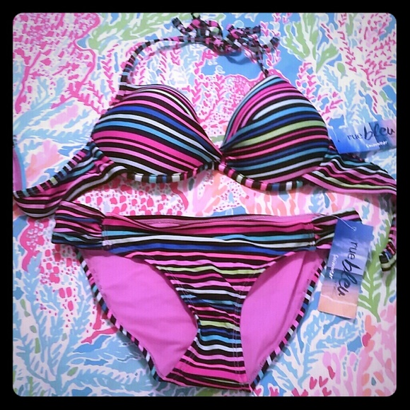 NWT NEON STRIPES BATHING SUIT!