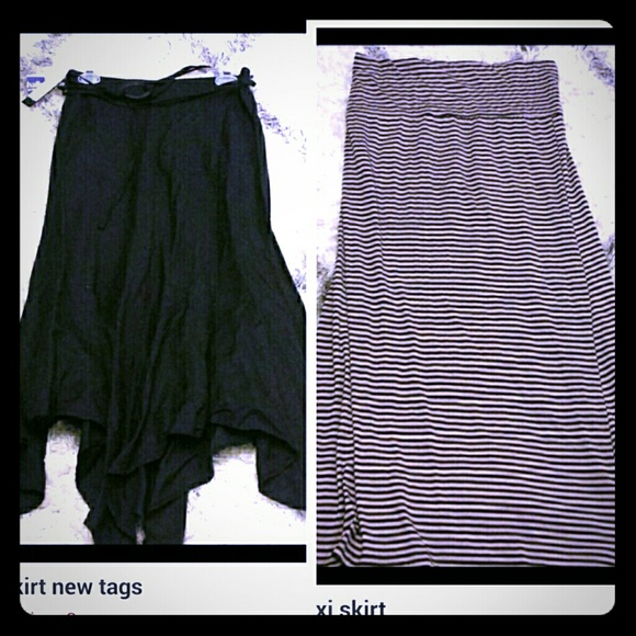 Two maxi skirts. 1 black 1 black/tan striped.