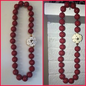 Stella & Dot Red Beaded flower necklace 23"
