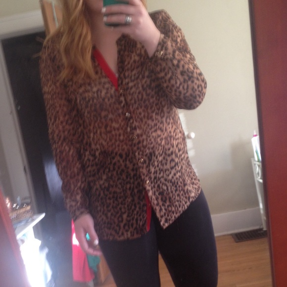 Sheer leopard long sleeve button up