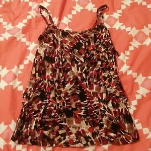 BUNDLED Red pattern ruffle tank & beige sweater