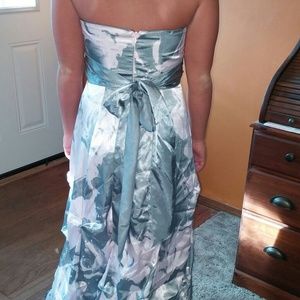 Long pink and grey pearl silk dress